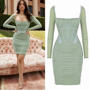 ❤️‍🔥Firm Price❤️‍🔥House of CB FREYJA Green Gathered Corset Dress